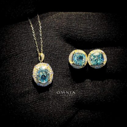 Omnia Laila Sky Blue Set in 92.5 Silver with High Quality Iced Cut Stone