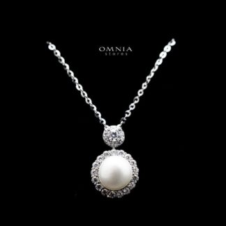 Omnia Nadine Pearl Pendant Necklace in 92.5 Silver with High Quality Iced Cut Stones