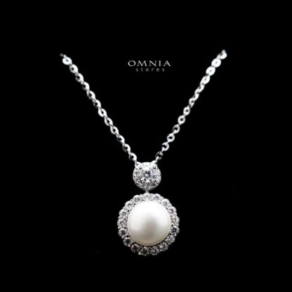 Omnia Nadine Pearl Pendant Necklace in 92.5 Silver with High Quality Iced Cut Stones