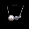 Omnia Dalal Rose Gold Pearl Trio Necklace with Iced Cut Stones in High Quality 92.5 Silver