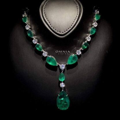 Omnia Isabella Green Necklace in 92.5 Silver with High Quality Simulated Diamonds - Image 2