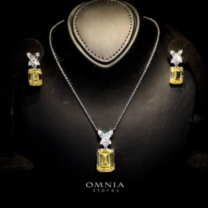 Omnia Tiffany Yellow Pendant and Earring Set in 92.5 Silver with High Quality Simulated Diamonds - Image 2