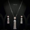 Omnia Yasmin Pink Long Chain Tassel Necklace & Earrings in 92.5 Silver with High Quality Simulated Diamonds - Image 2