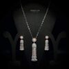 Omnia Yasmin Pink Long Chain Tassel Necklace & Earrings in 92.5 Silver with High Quality Simulated Diamonds - Image 4