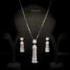 Omnia Yasmin Pink Long Chain Tassel Necklace & Earrings in 92.5 Silver with High Quality Simulated Diamonds