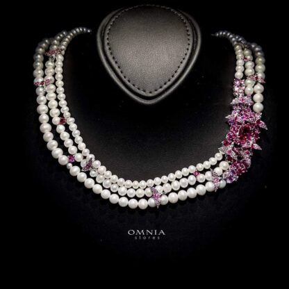 Omnia Pearl Necklace in 92.5 Silver with High Quality Simulated Diamonds (Pre-order)