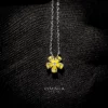 Omnia Yellow Radiance Flower Necklace In 92.5 Silver with High Quality Simulated Diamonds
