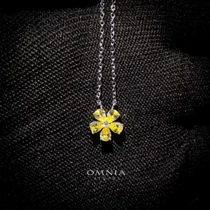 Omnia Yellow Radiance Flower Necklace In 92.5 Silver with High Quality Simulated Diamonds