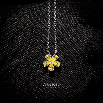 Omnia Yellow Radiance Flower Necklace In 92.5 Silver with High Quality Simulated Diamonds - Image 2
