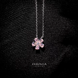 Omnia Pink Blossom Necklace In 92.5 Silver with High Quality Simulated Diamonds