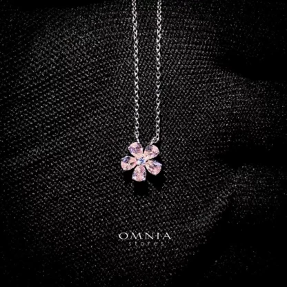 Omnia Pink Blossom Necklace In 92.5 Silver with High Quality Simulated Diamonds - Image 2