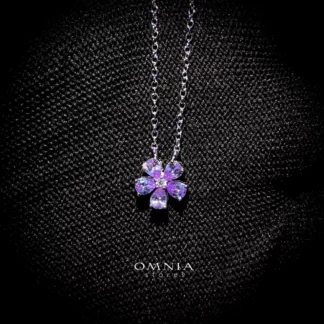 Omnia Purple Bloom Necklace In 92.5 Silver with High Quality Simulated Diamonds