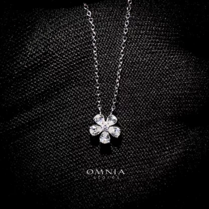 Omnia Classic white Flower Necklace In 92.5 Silver with High Quality Simulated Diamonds