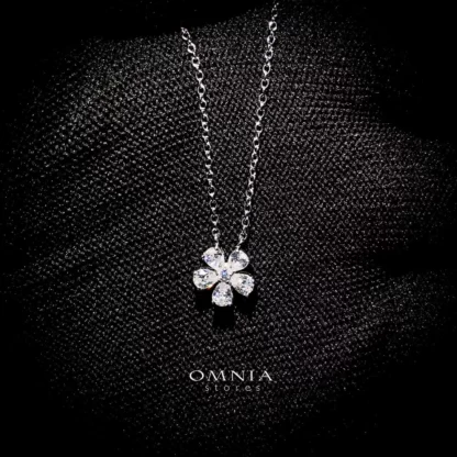 Omnia Classic white Flower Necklace In 92.5 Silver with High Quality Simulated Diamonds - Image 2