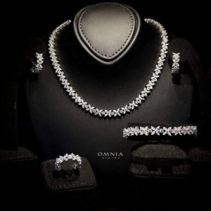 Omnia Lamara Floral-Inspired Tennis Set in 92.5 Silver with High Quality Iced Cut Stones - Image 4