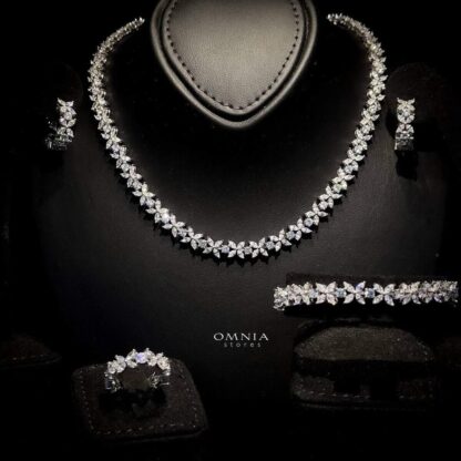 Omnia Lamara Floral-Inspired Tennis Set in 92.5 Silver with High Quality Iced Cut Stones - Image 6