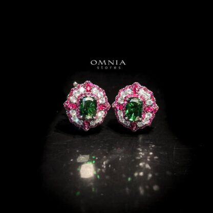 Omnia Maliya Green and Pink Earrings in 92.5 Silver with High Quality Simulated Diamonds - Image 2