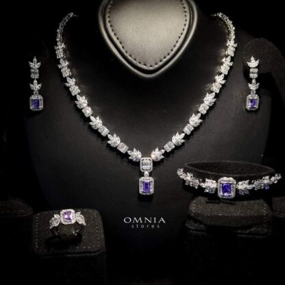Omnia Ethereal Collection Purple Emerald Cut Vine Bridal Full Set in High Quality Zircon Stone Rhodium Plated - Image 2