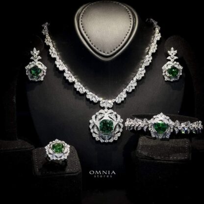 Omnia Madison Green Bridal Full Set in 92.5 Silver with High Quality Iced Cut Stone