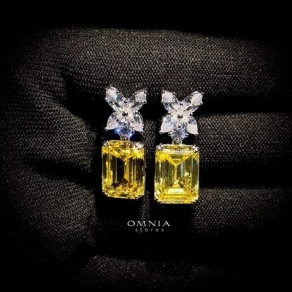 Omnia Tiffany Butterfly Drop Earrings in 92.5 Silver with Yellow Emerald-Cut Simulated Diamonds