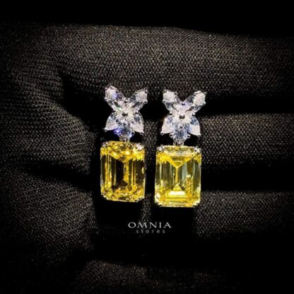 Omnia Tiffany Butterfly Drop Earrings in 92.5 Silver with Yellow Emerald-Cut Simulated Diamonds - Image 3
