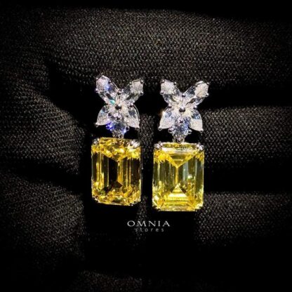 Omnia Tiffany Butterfly Drop Earrings in 92.5 Silver with Yellow Emerald-Cut Simulated Diamonds - Image 2