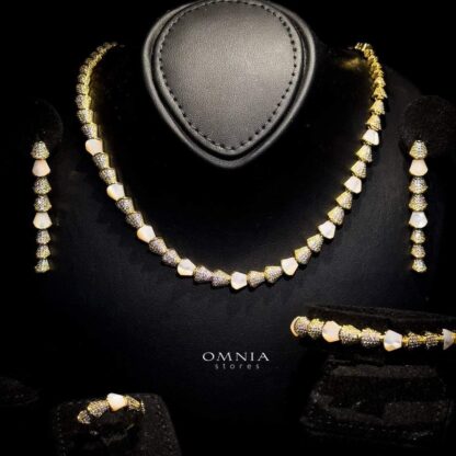Omnia Sanya Golden Bridal Full Set in High Quality Zircon Stone in Rhodium Plated - Image 2