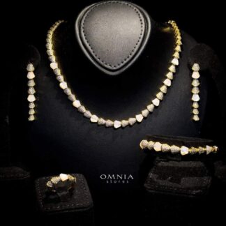 Omnia Sanya Golden Bridal Full Set in High Quality Zircon Stone in Rhodium Plated