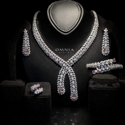 Omnia Yara Bridal Pink and White Full Set in High Quality Zircon Stone Rhodium Plated