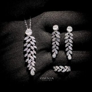 Omnia Liyana Leaf Bridal White Full Set in High Quality Zircon Stone Rhodium Plated