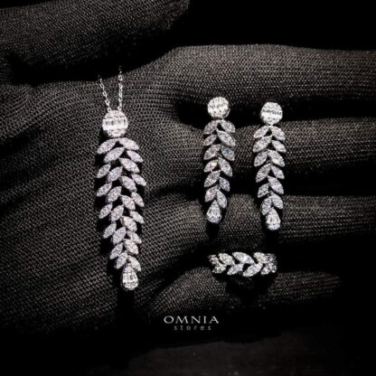 Omnia Liyana Leaf Bridal White Full Set in High Quality Zircon Stone Rhodium Plated - Image 2