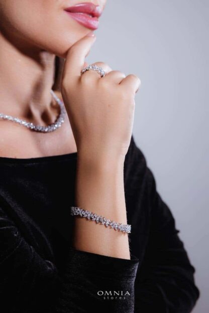 Omnia Lamara Floral-Inspired Necklace 41cm in 92.5 Silver with High Quality Iced Cut Stones - Image 7