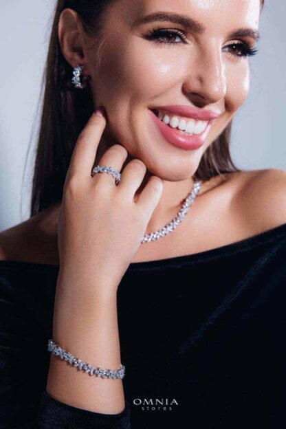 Omnia Lamara Floral-Inspired Necklace 41cm in 92.5 Silver with High Quality Iced Cut Stones - Image 5