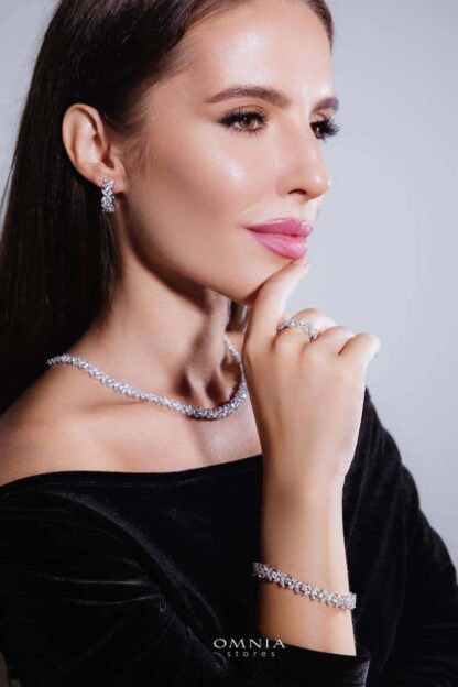Omnia Lamara Floral-Inspired Necklace 41cm in 92.5 Silver with High Quality Iced Cut Stones - Image 6