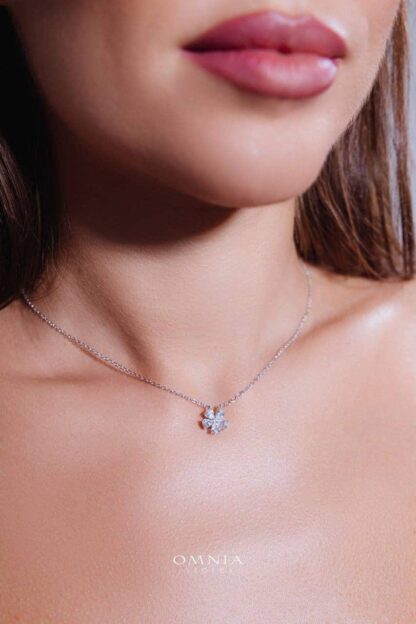 Omnia Classic white Flower Necklace In 92.5 Silver with High Quality Simulated Diamonds - Image 6