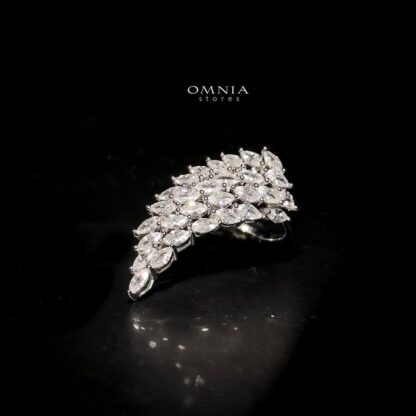 Omnia Statement Leaf Design Ring in 92.5 Silver with High Quality Iced Cut Stones - Image 4