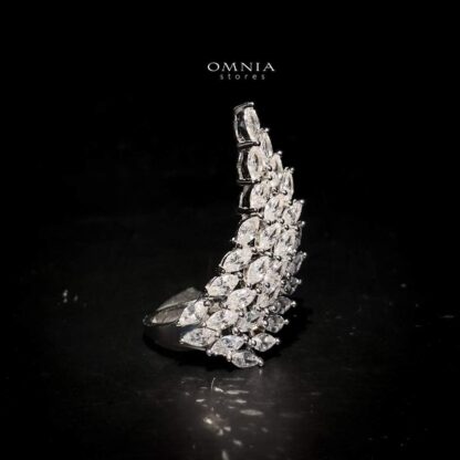 Omnia Statement Leaf Design Ring in 92.5 Silver with High Quality Iced Cut Stones - Image 2