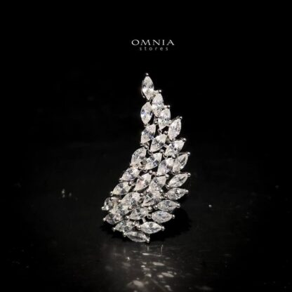 Omnia Statement Leaf Design Ring in 92.5 Silver with High Quality Iced Cut Stones