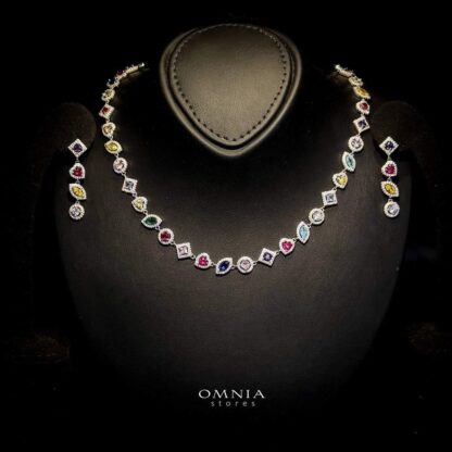 Omnia Dana Rainbow Multi-Stone Set in 92.5 Silver with High Quality Iced Cut Stones and Vibrant Accent Colors