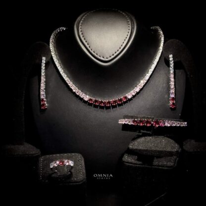 Omnia Maryam Pink Bridal Full Set in High Quality Zircon Stone Rhodium Plated - Image 2