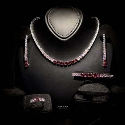 Omnia Maryam Pink Bridal Full Set in High Quality Zircon Stone Rhodium Plated