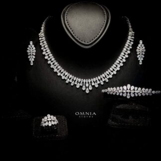 Omnia Elaf White Bridal Full Set in High Quality Zircon Stone in Rhodium Plated