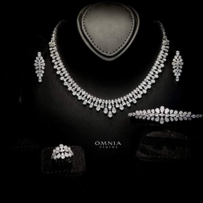 Omnia Elaf White Bridal Full Set in High Quality Zircon Stone in Rhodium Plated