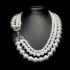 Omnia Aziza White Triple Layer Necklace with Artificial Pearls in High-Quality Copper Plated