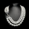 Omnia Aziza White Triple Layer Necklace with Artificial Pearls in High-Quality Copper Plated - Image 3
