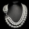 Omnia Aziza White Triple Layer Necklace with Artificial Pearls in High-Quality Copper Plated - Image 2