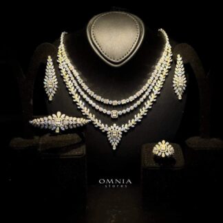 Omnia Jala Golden Bridal Full Set in High Quality Zircon Stone in Rhodium Plated