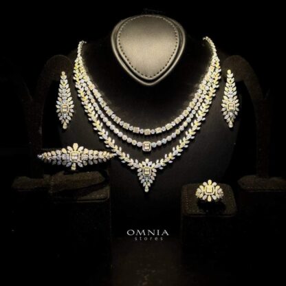 Omnia Jala Golden Bridal Full Set in High Quality Zircon Stone in Rhodium Plated