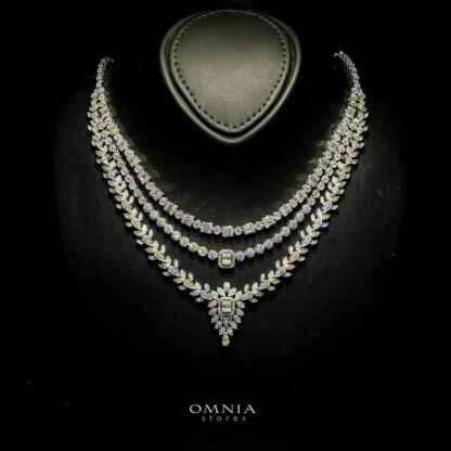 Omnia Jala Golden Bridal Full Set in High Quality Zircon Stone in Rhodium Plated - Image 2