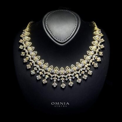 Omnia Hana Golden Bridal Full Set with Square and Teardrop Cut Stones in High Quality Zircon Stone in Rhodium Plated - Image 2